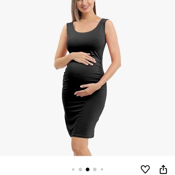 Black Sleeveless Scoop Neck Casual Bodycon Maternity Dress Side Ruching Small - Picture 3 of 6